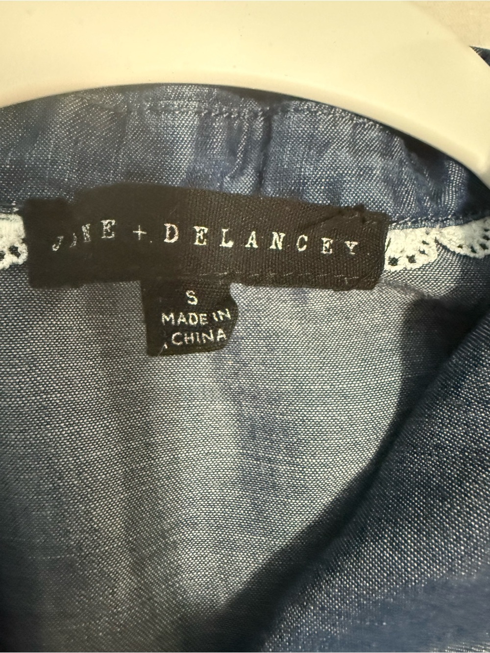 Blue Denim-Look Ruffle Button-Up Blouse - Picture 4 of 5